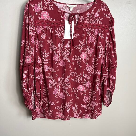 NWT Women's Como Blu 3/4 Sleeve Cottagecore Leaves Red Pink Blouse Boho Small - Picture 5 of 7